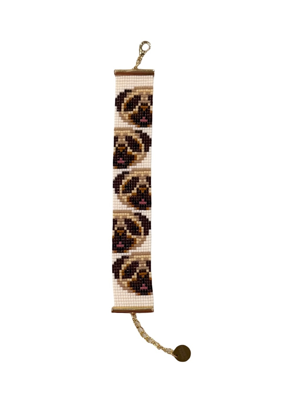 Handmade Pug Dog Loom Bracelet • Adjustable Seed Bead Bracelet - Picture 2 of 5